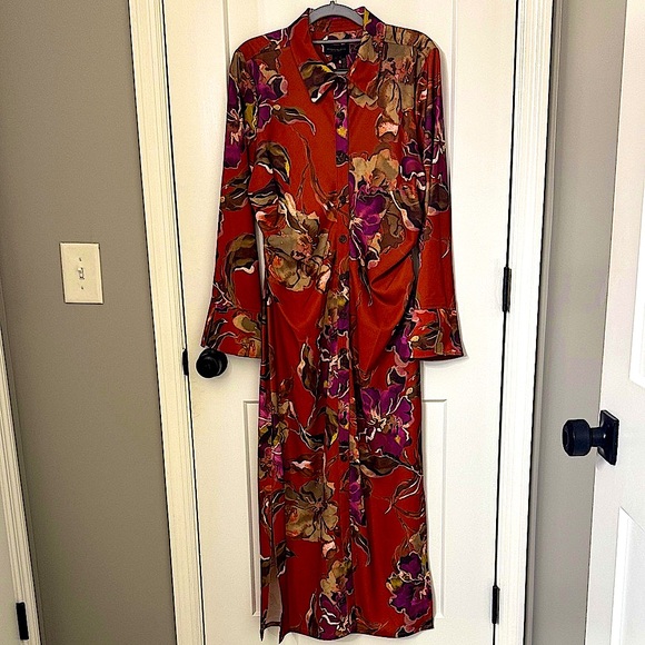 Donna Karan Dresses & Skirts - Donna Karan Floral Long Sleeve Dress - Red and Purple